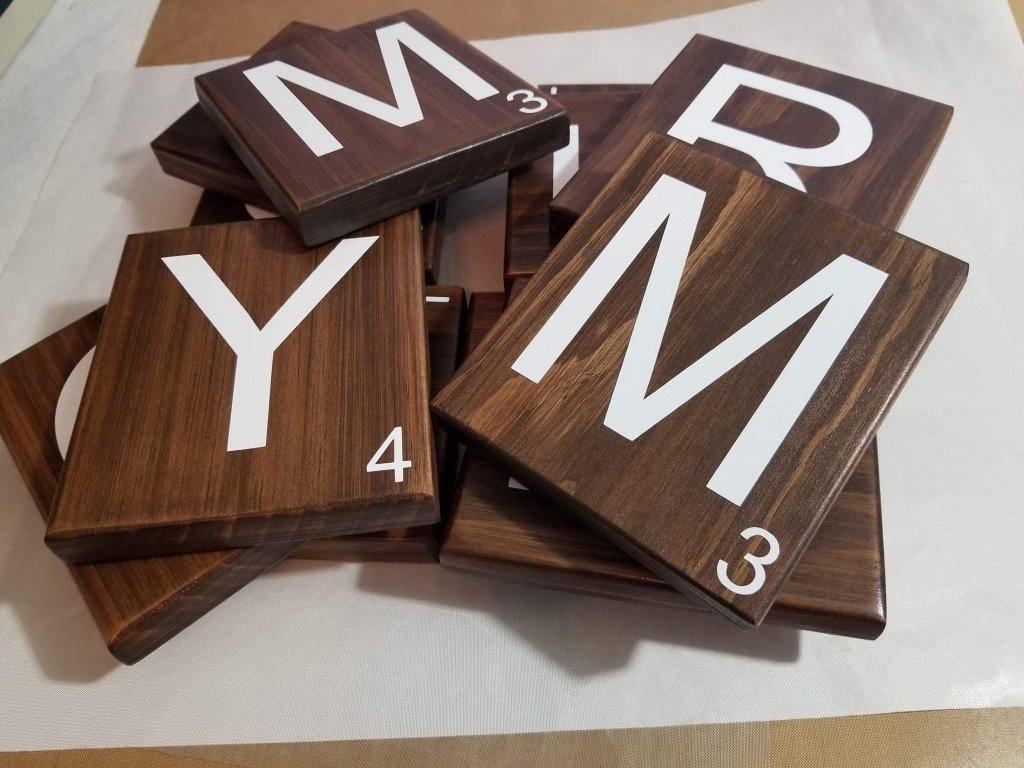 Scrabble tile wall art designed for family gallery walls.