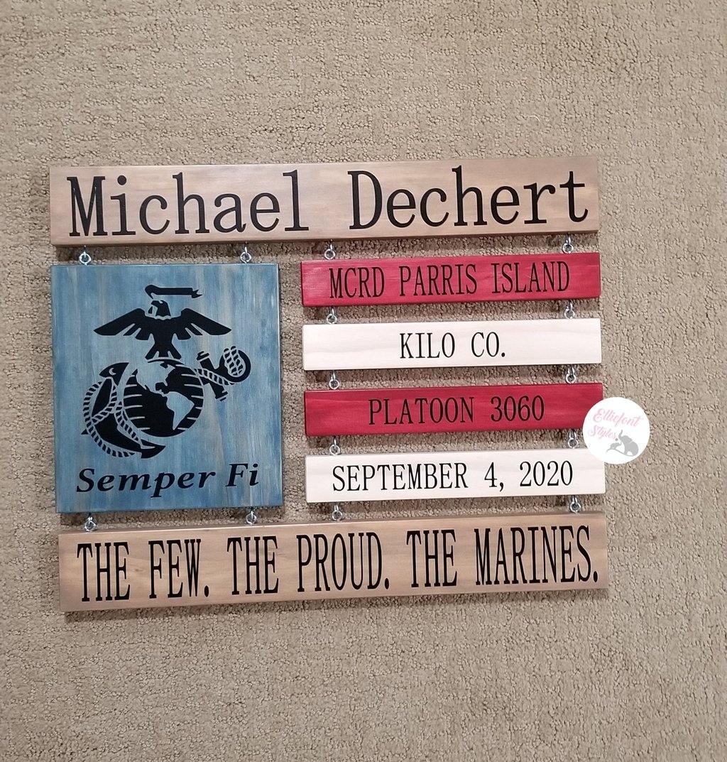 Wooden American flag sign personalized as a military graduation gift