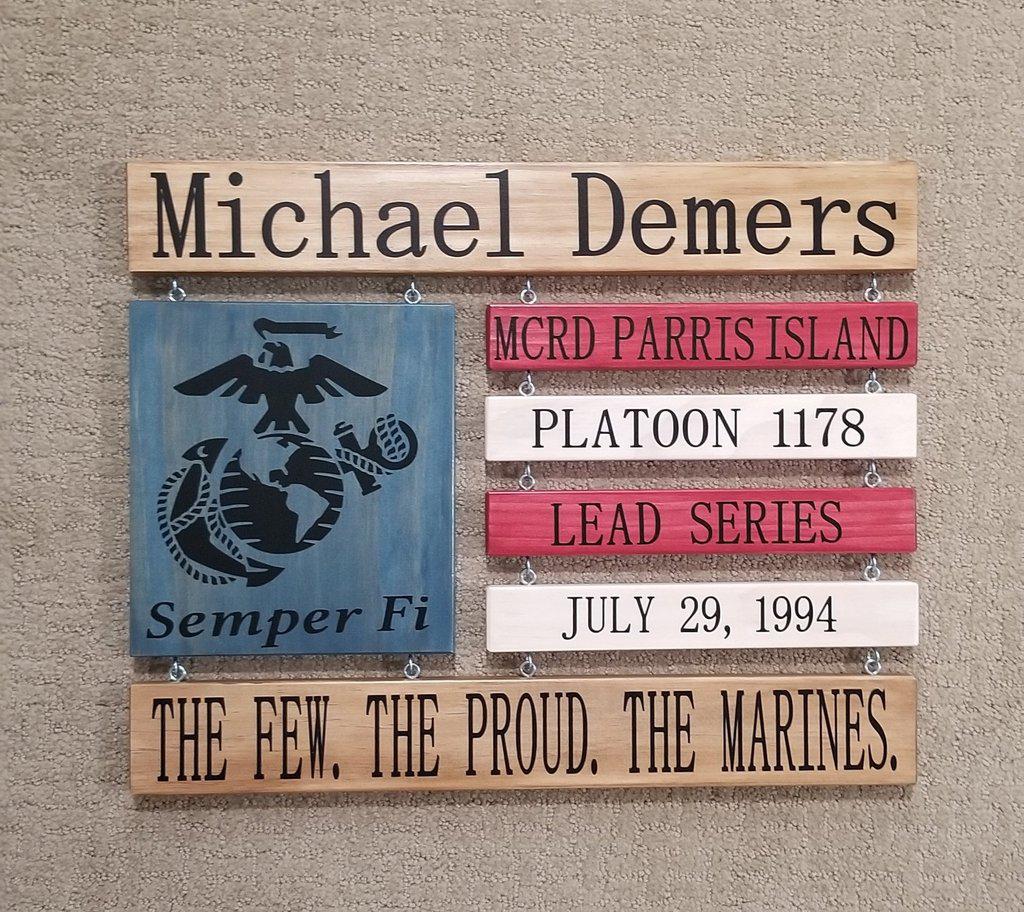 Patriotic wooden American flag wall art for Marine graduates