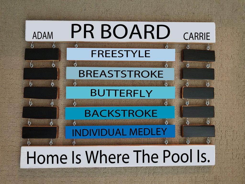 Personalized swimming PR board to display race times for all strokes