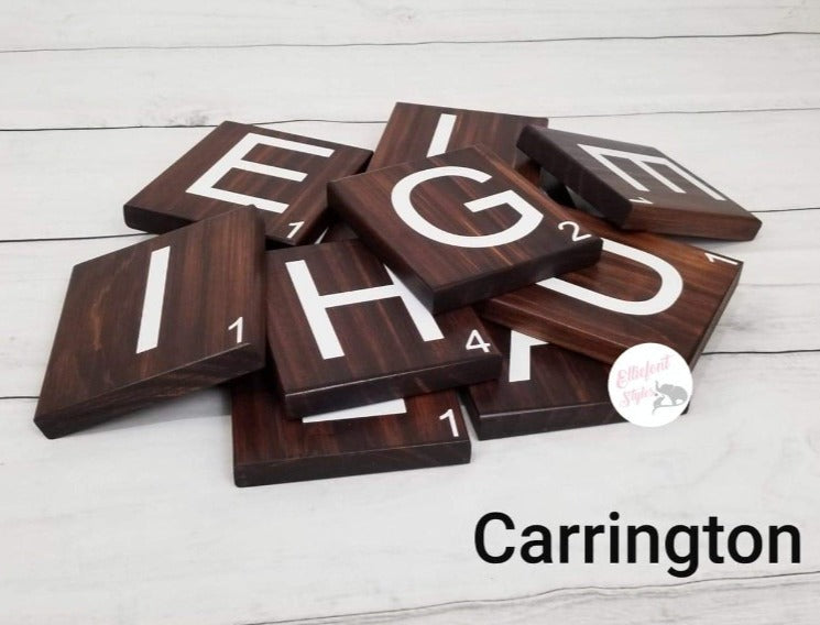 Solid wood Scrabble letter tiles designed for gallery walls.