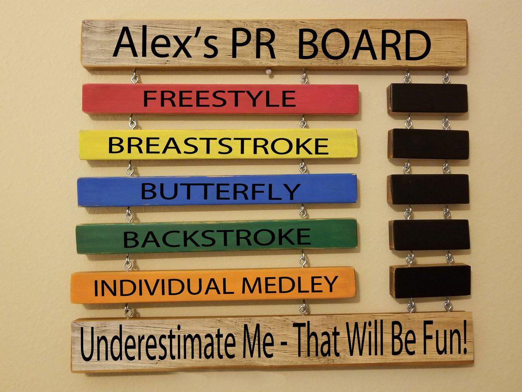 Unique PR board gift for competitive swimmers to track all stroke times