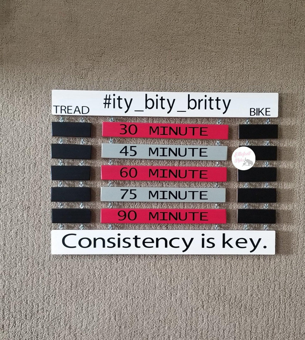 Personalized treadmill and spin bike PR board for home gym motivation